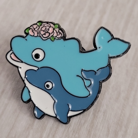 Mother & Child Floral Blue Dolphins Enamel Pin - Picture 5 of 10
